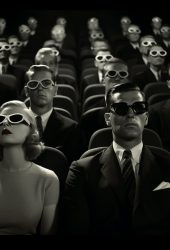 Retro Cinema 3D Audience in Monochrome